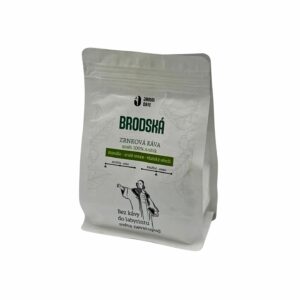 JAMAI CAFE Brodská, zrnková káva 100 procent Arabica, střední pražení, tóny mandlí a vlašského ořechu, světlý sáček s ilustrací.