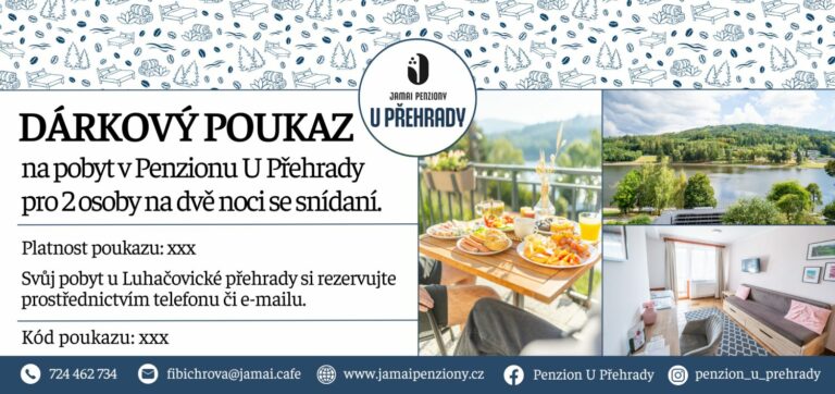 Dárkový poukaz na pobyt v Penzionu U Přehrady v Luhačovicích se snídaní