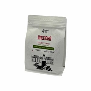 JAMAI CAFE Valtická, zrnková káva 100 procent Arabica, střední pražení, mandle a vlašský ořech, světlý sáček s motivem zámku a hroznů.