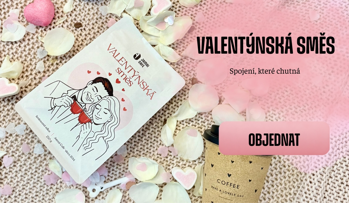 Dva bílé sáčky kávy Jamai Cafe vedle sebe, vlevo Pan Espresso s ilustrací muže s hrnkem, vpravo Paní Espresso s ilustrací ženy s hrnkem, nad nimi slogan Dva charaktery, jedna chuť domova a po stranách dvě barevné bubliny s krátkými větami. Dole tlačítko seznamte se.